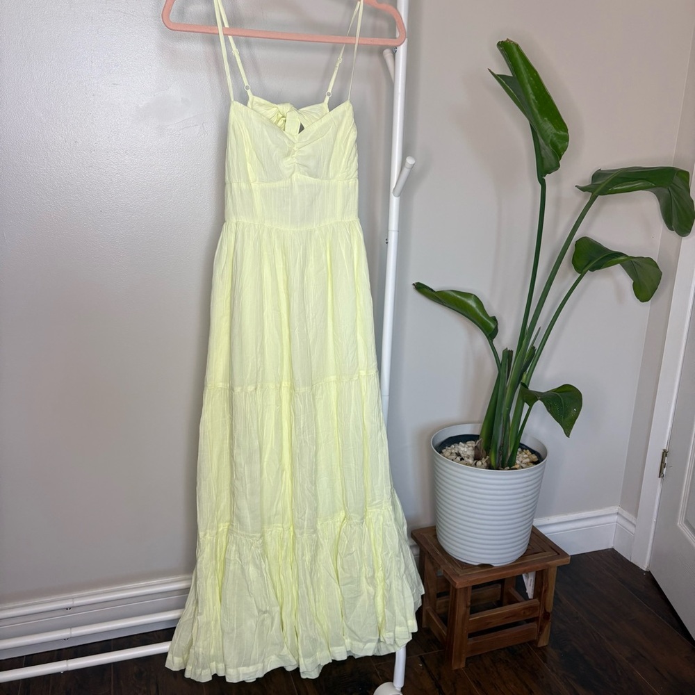 NWT AE Floral Mix Short-Sleeve Wrap Dress Butter Neon Yellow - Picture 3 of 9
